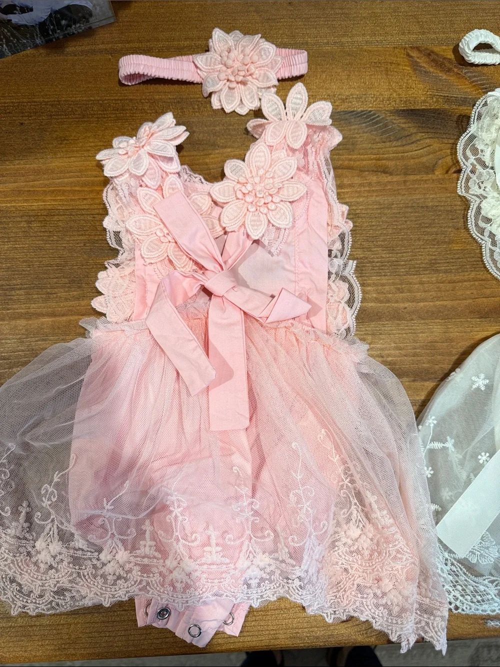 Girls Floral Lace Party Dress - Pink & Cream